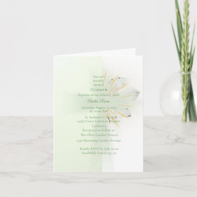 Elegant Abstract Floral Cross Baptism invitation  (Front)