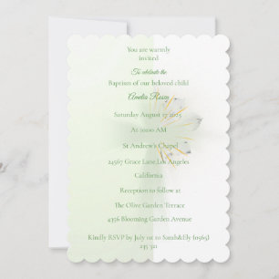Elegant Abstract Floral Cross Baptism invitation 