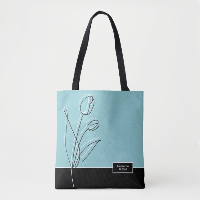 Elegant Abstract Floral Line Art personalised Tote Bag (Front)