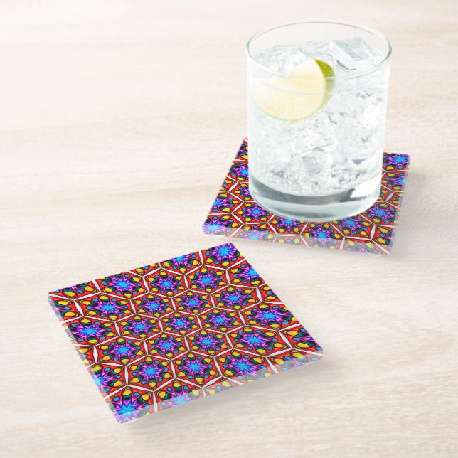 Elegant Abstract Floral Pattern Glass Coaster (Angled)