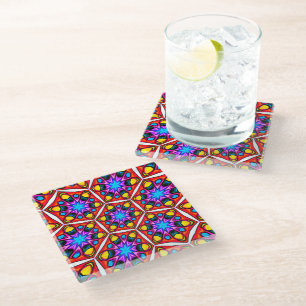 Elegant Abstract Floral Pattern Glass Coaster