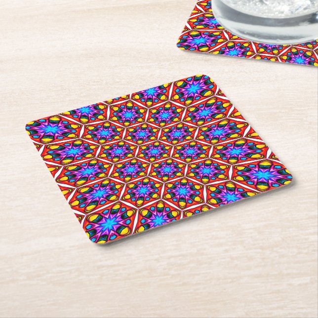 Elegant Abstract Floral Pattern Square Paper Coaster (Angled)