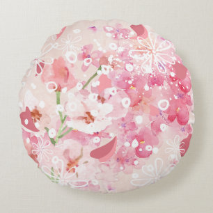 Elegant Abstract Floral Round Cushion
