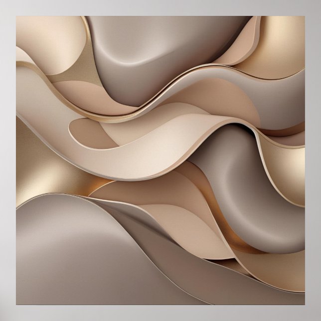 Elegant Abstract Flow – Minimalist Gold & Taupe Wa Poster (Front)