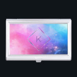 Elegant Abstract Galaxy Geometric Monogram Business Card Holder<br><div class="desc">Elegant purple blue galaxy with diamond shape frame for your initial.</div>