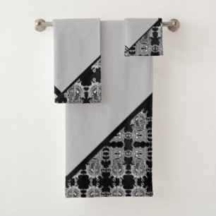 Elegant Abstract Geometric Pattern Grey Var Bath Towel Set