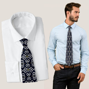 Elegant Abstract Geometric Pattern in Navy Blue Tie