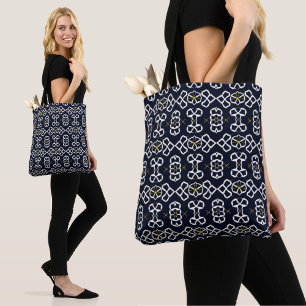 Elegant Abstract Geometric Pattern in Navy Blue Tote Bag