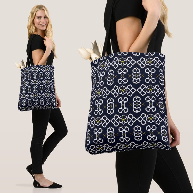Elegant Abstract Geometric Pattern in Navy Blue Tote Bag (Creator Uploaded)