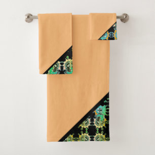 Elegant Abstract Geometric Pattern Orange Bath Towel Set