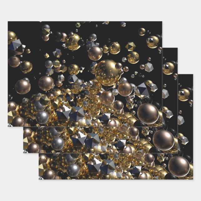 Elegant Abstract Geometry Explosion -Gold & Silver Wrapping Paper Sheet (Set)