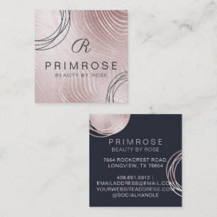 Elegant Abstract Glam Rose Gold Luxury Monogram Square Business Card