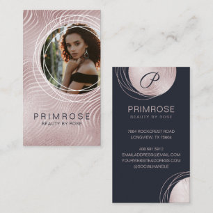 Elegant Abstract Glam Rose Gold Monogram Photo Business Card