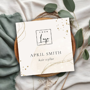 Elegant Abstract Glitter Ivory Gold QR Code Logo Square Business Card