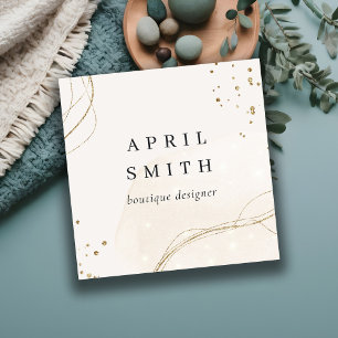 Elegant Abstract Glitter Ivory Gold QR Code Square Business Card