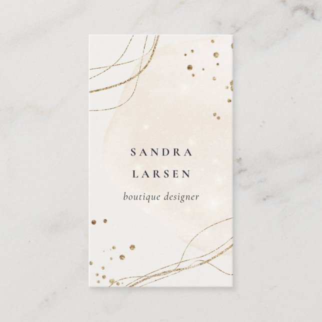 Elegant Abstract Glitter Ivory Gold Watercolor Business Card (Front)