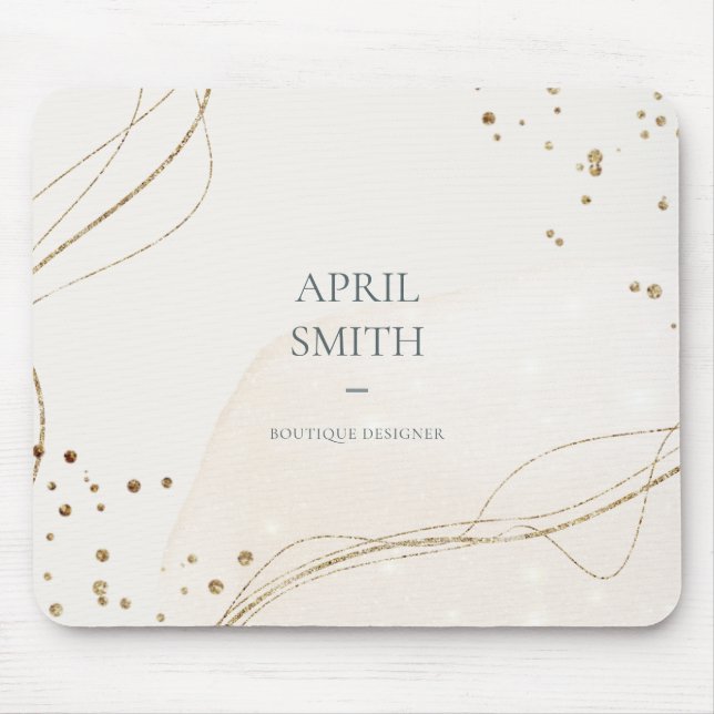 Elegant Abstract Glitter Ivory Gold Watercolor Mouse Pad (Front)
