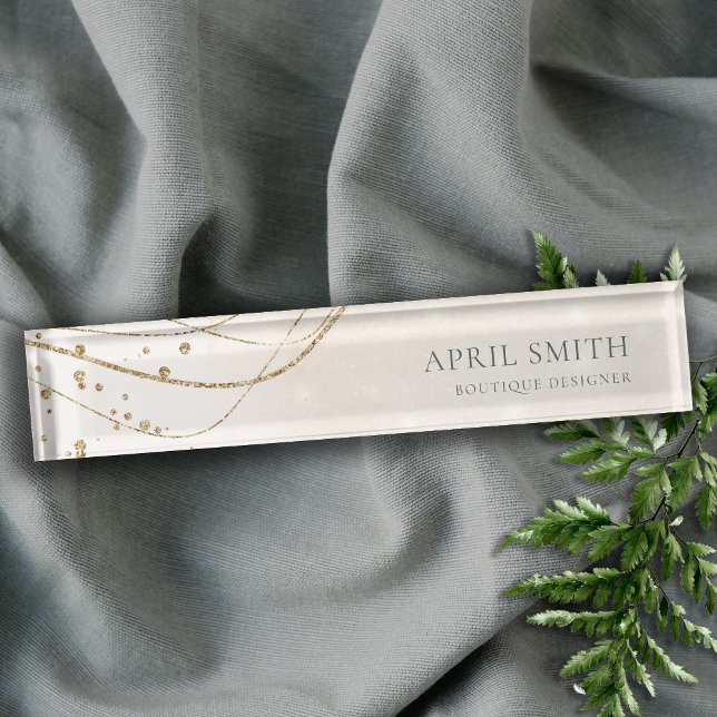 Elegant Abstract Glitter Ivory Gold Watercolor Nameplate (Creator Uploaded)