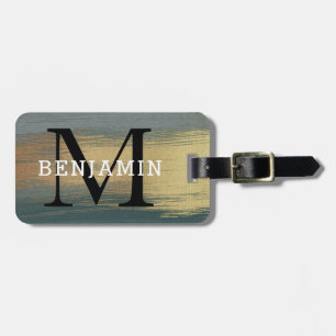 Elegant Abstract Gold And Grey Men's Monogram Luggage Tag