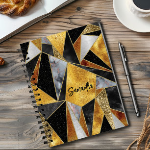Elegant abstract gold black geometric sketchbook  notebook
