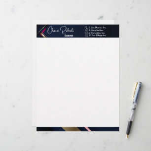 Elegant Abstract Gold Blue Pink Custom Letterhead
