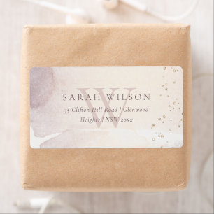 Elegant Abstract Gold Purple Monogram Address