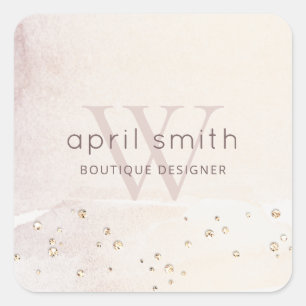Elegant Abstract Gold Purple Monogram Glitter Square Sticker
