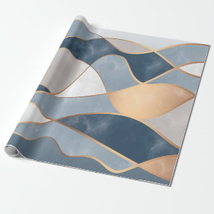 Elegant Abstract Gold Waves & Teal Marble Grunge Wrapping Paper