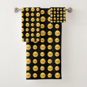 Elegant Abstract Golden Dots on Black Bath Towel Set