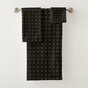 Elegant Abstract Golden Dotted Design on Black Bath Towel Set