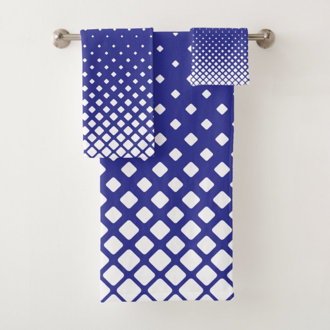Elegant Abstract Gradient White Diamonds on Blue Bath Towel Set (Insitu)