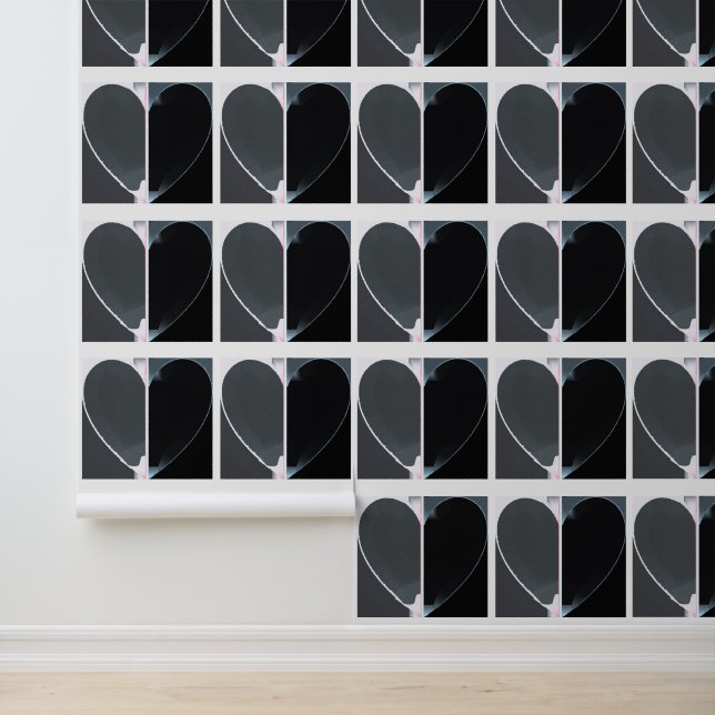 Elegant Abstract Half Hearts Pattern Black & White Wallpaper (Application)