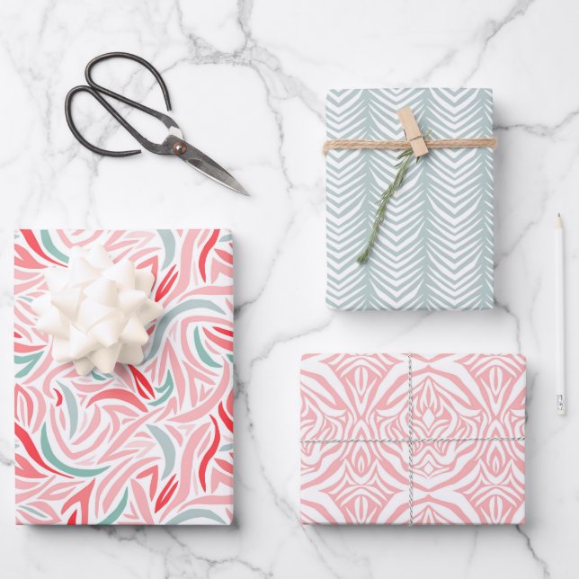 Elegant Abstract in Pink and White Christmas Wrapping Paper Sheet (Front)