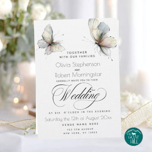 Elegant Abstract Ink Pastel Butterflies Invitation