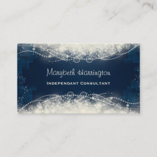 Elegant Abstract Lace and Pearls on Dark Blue Business Card