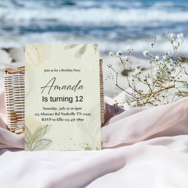 Elegant Abstract Leaves Girl Birthday Party Invitation (Creator Uploaded)