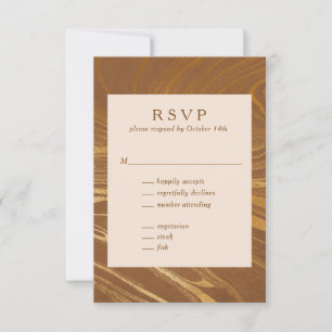 Elegant Abstract Marble Swirl Golden Brown Wedding RSVP Card