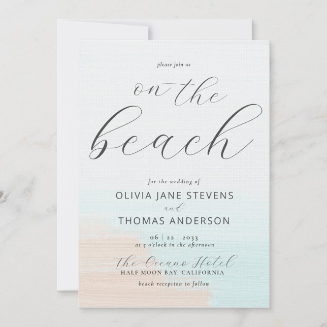 Elegant Abstract Ocean Beach All in One Wedding Invitation (Front)