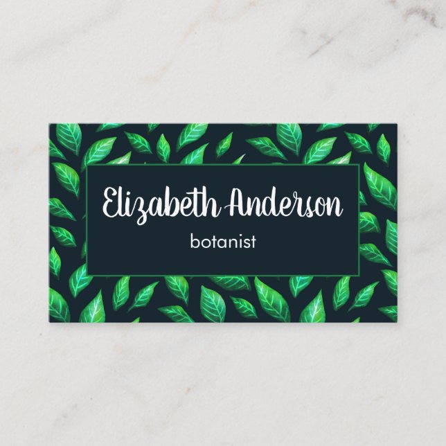 Elegant Abstract Painted Green Leaves Botanist Appointment Card (Front)