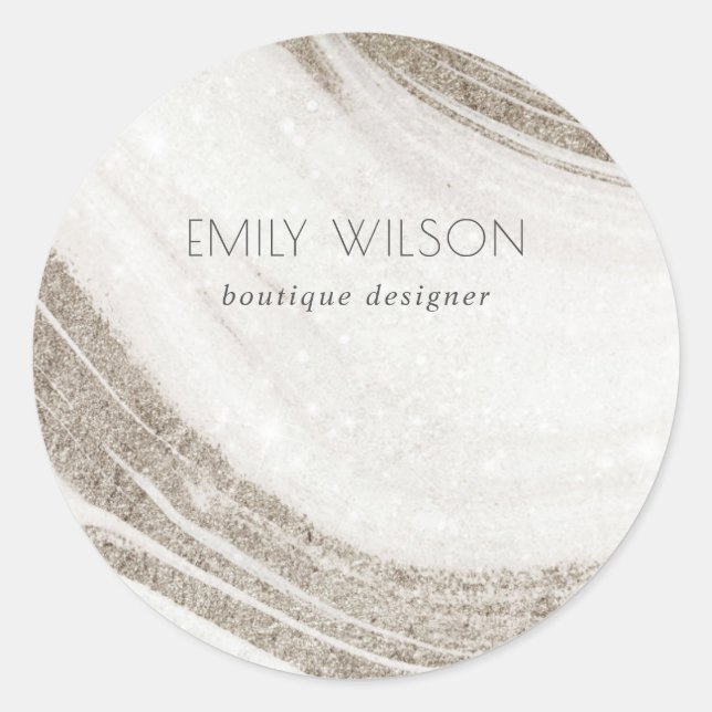 Elegant Abstract Pale Gold Marble Agate  Classic Round Sticker (Front)