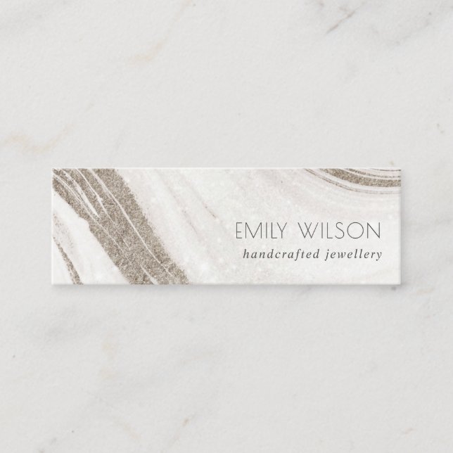 Elegant Abstract Pale Gold Marble Agate  Mini Business Card (Front)