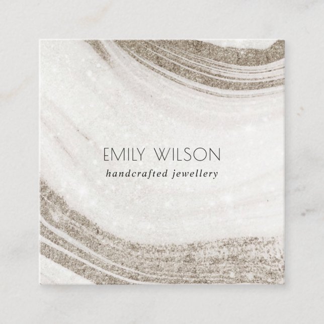 Elegant Abstract Pale Gold Marble Agate  Square Business Card (Front)