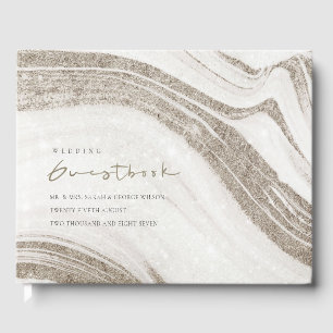 Elegant Abstract Pale Gold Marble Agate Wedding Guest Book