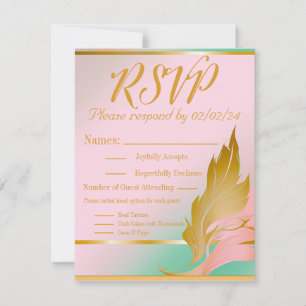 Elegant Abstract Pastel Pink and Seafoam Wedding RSVP Card