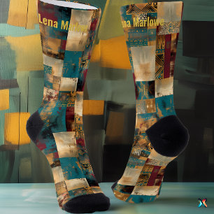 Elegant Abstract Patchwork – Custom Artistic  Socks
