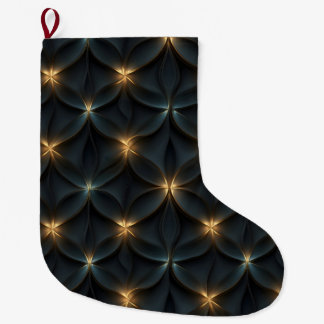 Elegant Abstract Pattern with Golden Glowing Light Large Christmas Stocking