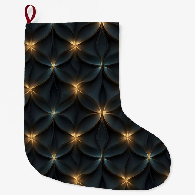 Elegant Abstract Pattern with Golden Glowing Light Large Christmas Stocking (Front)