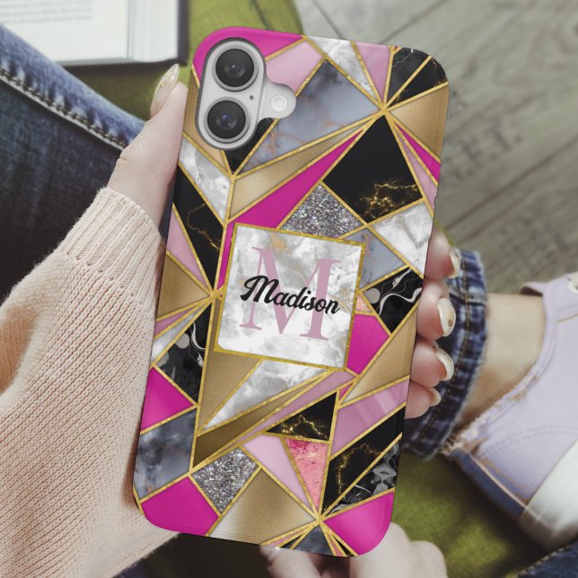 Elegant abstract pink black geometric Case-Mate iPhone case (Creator Uploaded)