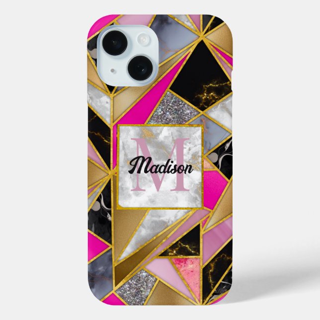 Elegant abstract pink black geometric Case-Mate iPhone case (Back)