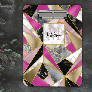 Elegant abstract pink black geometric clipboard